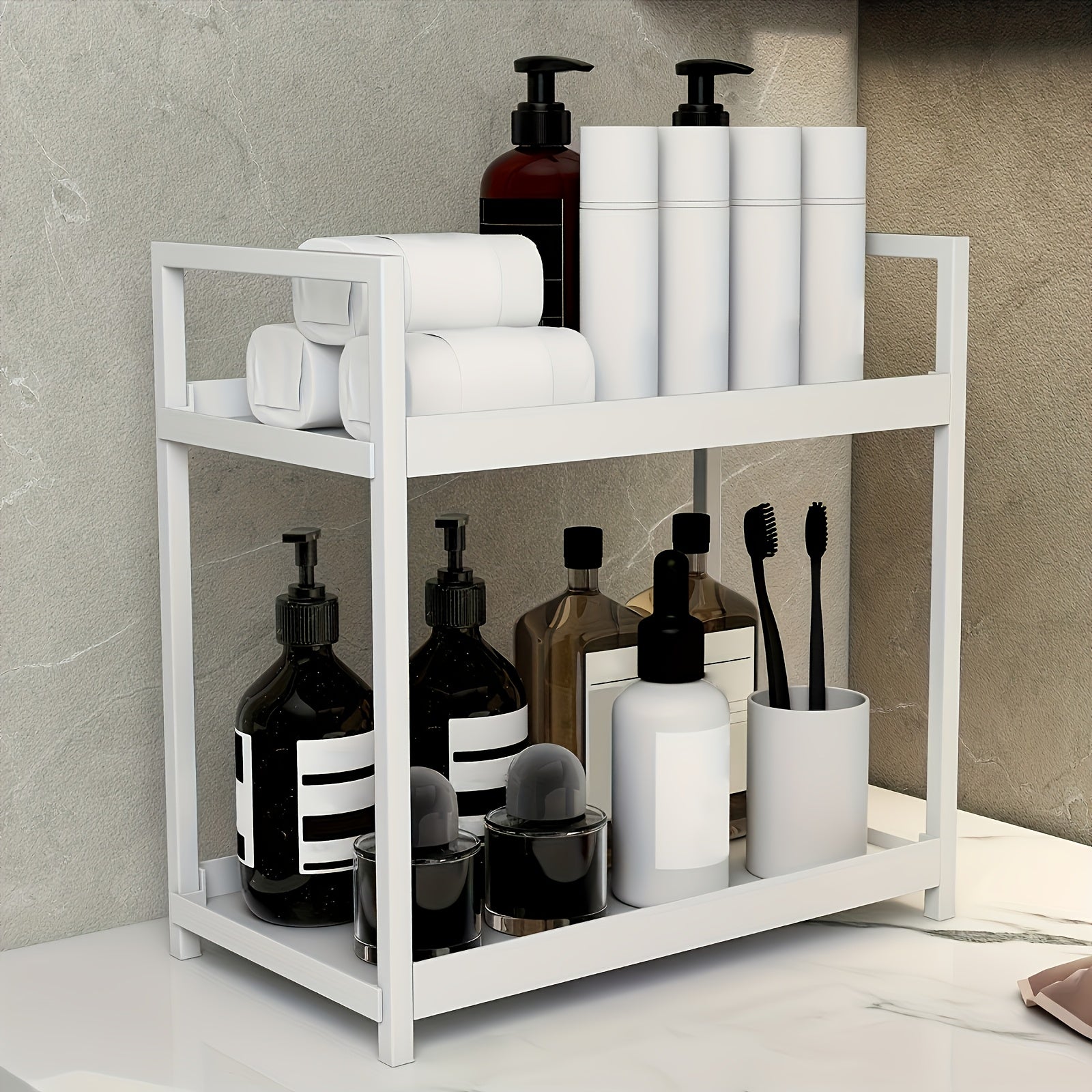 2-Tier Desktop Organizer Countertop Shelf for Cosmetics, Skincare, Perfume, Jewelry & Spices – Bathroom Vanity Organizer, Kitchen Counter Storage, Home Decor