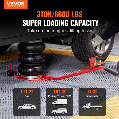3 Ton Pneumatic Air Jack 6600 lbs Triple Bag Airbag Jack, 5.5"-17.7" Lift Range, 3-5 Second Fast Lift, Six Steel Pipes, Adjustable Handle – VEVOR Car & Garage Jack