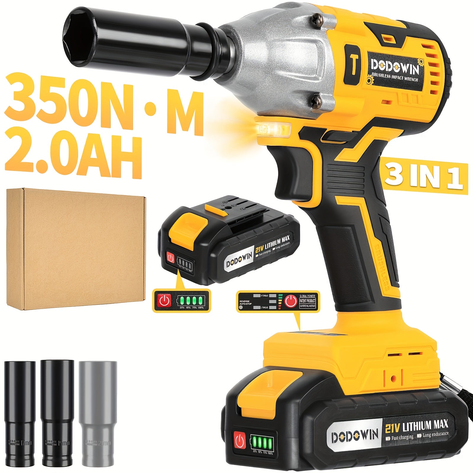 21V Wireless Electric Impact Wrench, Equipped with 1/2 Lithium Batteries, Charger, Toolbox, Sockets And Complete Accessories, High Torque Power Tool Set for Car Repair, Home Maintenance, Garage Work, Gift for Men & Fathers