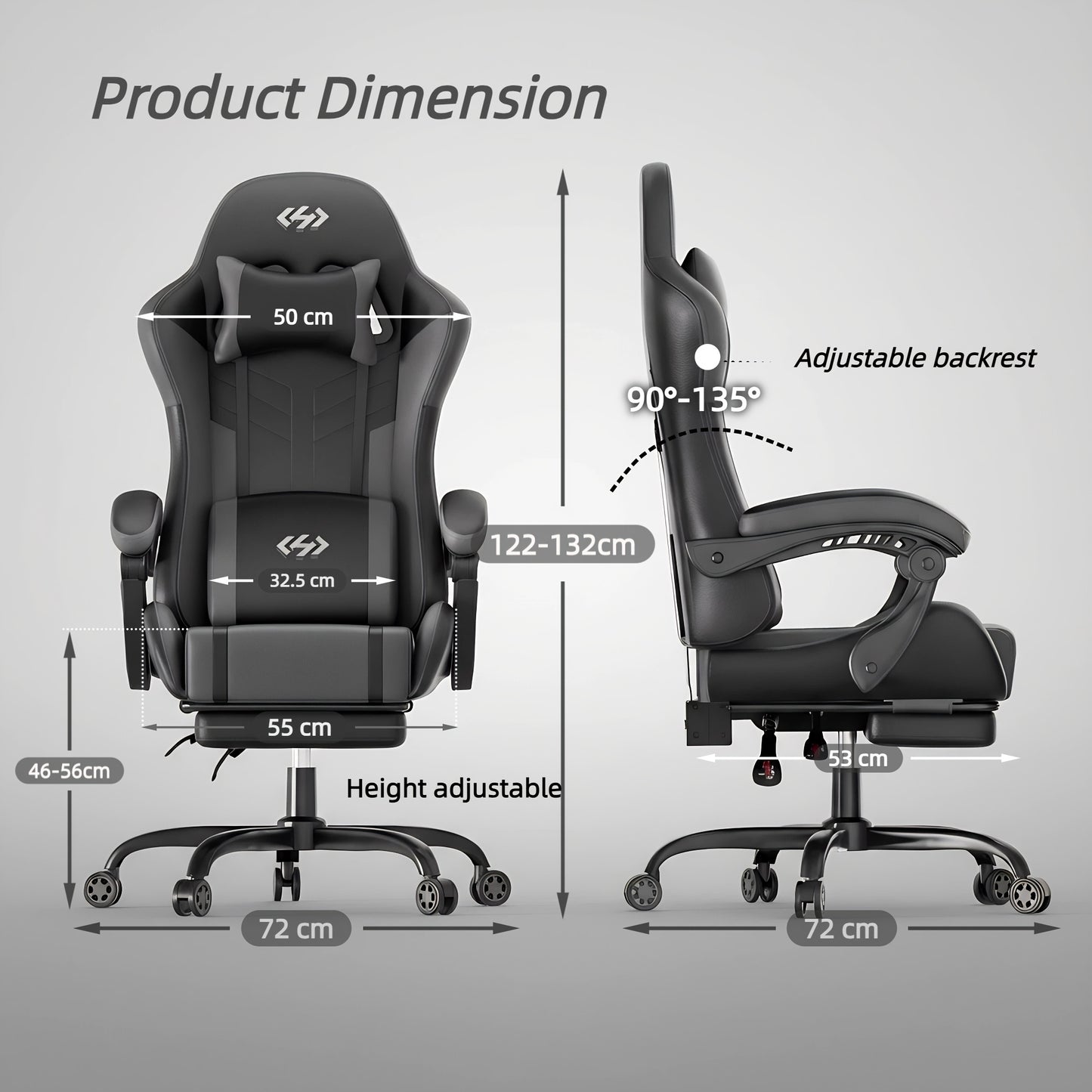 Ergonomic Gaming Chair with Pocket Spring Cushion and Massage Lumbar Support - Height Adjustable PU Leather Computer Chair, Memory Foam Headrest, Reclining Backrest, Footrest, 330 lb Capacity Canada