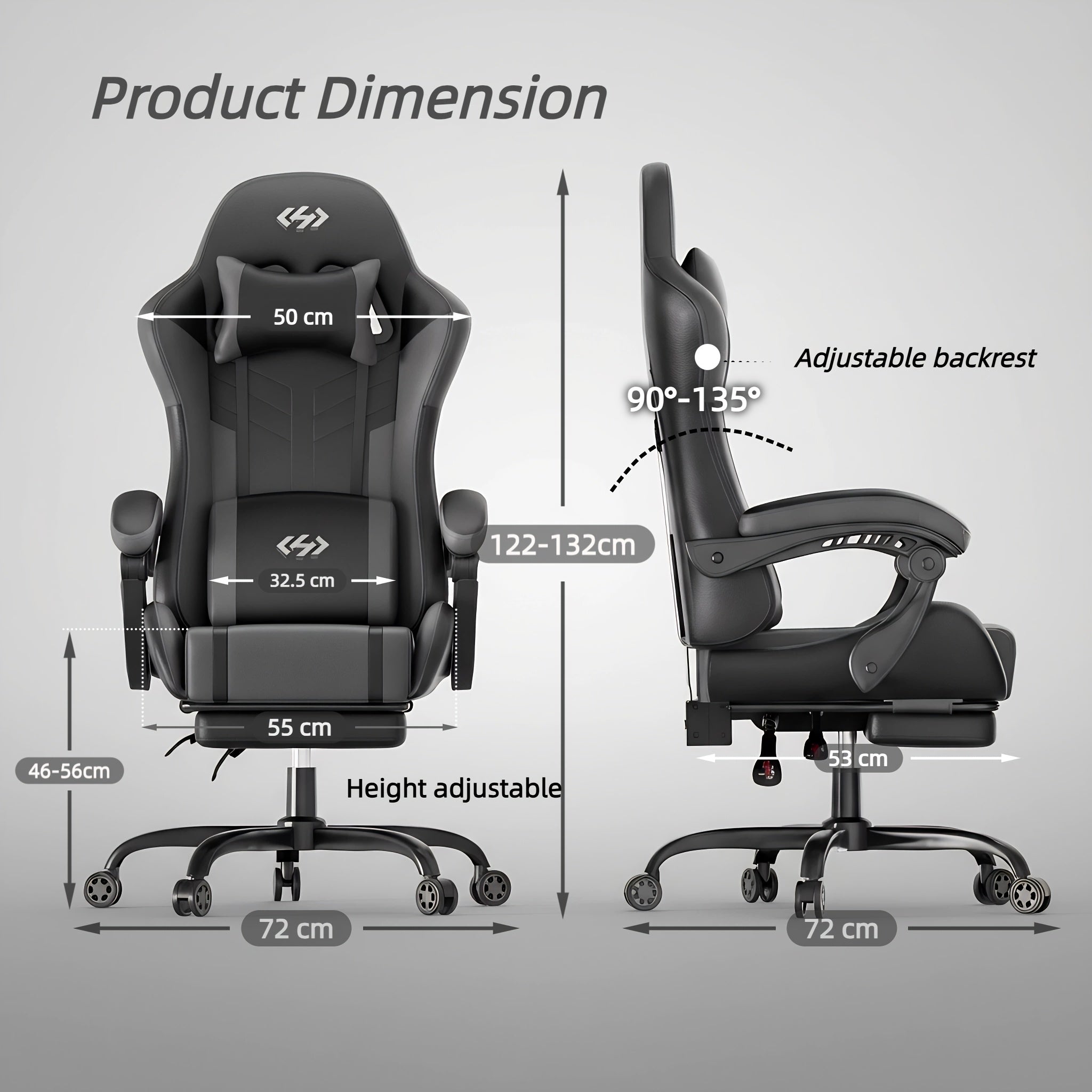 Gaming Chair with Pocket Spring Cushion, Adult Ergonomic Chair with Massage-function Lumbar Support Cushion, Height-adjustable Gaming Computer Chair, PU Leather Chair with Swivel Function, Suitable for Gaming Or Office