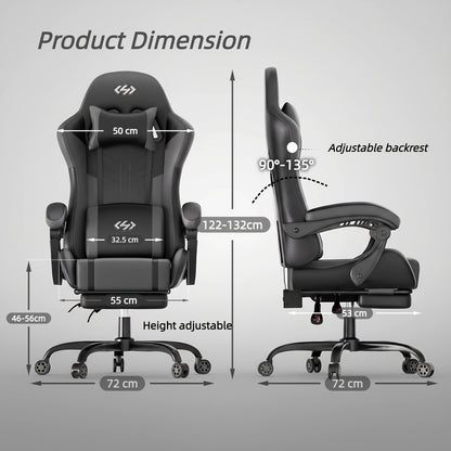 Ergonomic Gaming Chair with Pocket Spring Cushion and Massage Lumbar Support - Height Adjustable PU Leather Computer Chair, Memory Foam Headrest, Reclining Backrest, Footrest, 330 lb Capacity Canada