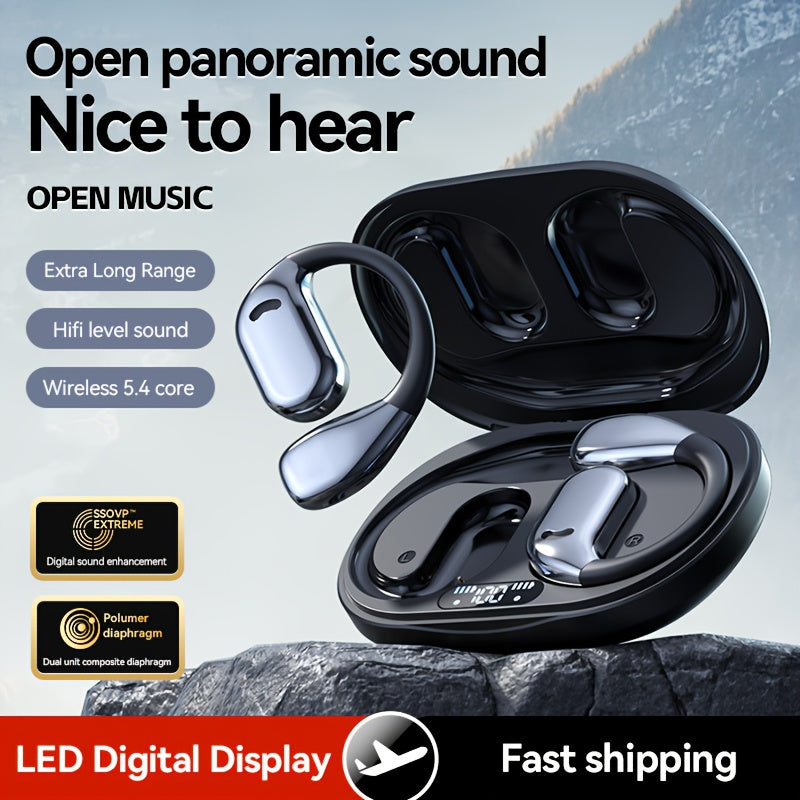 Wireless Open Ear Headphones Bluetooth, Lightweight & Comfortable, HD Sound Quality, Long Battery Life, Portable Compact Design for Travel, Sports & Daily Use – Black & Beige