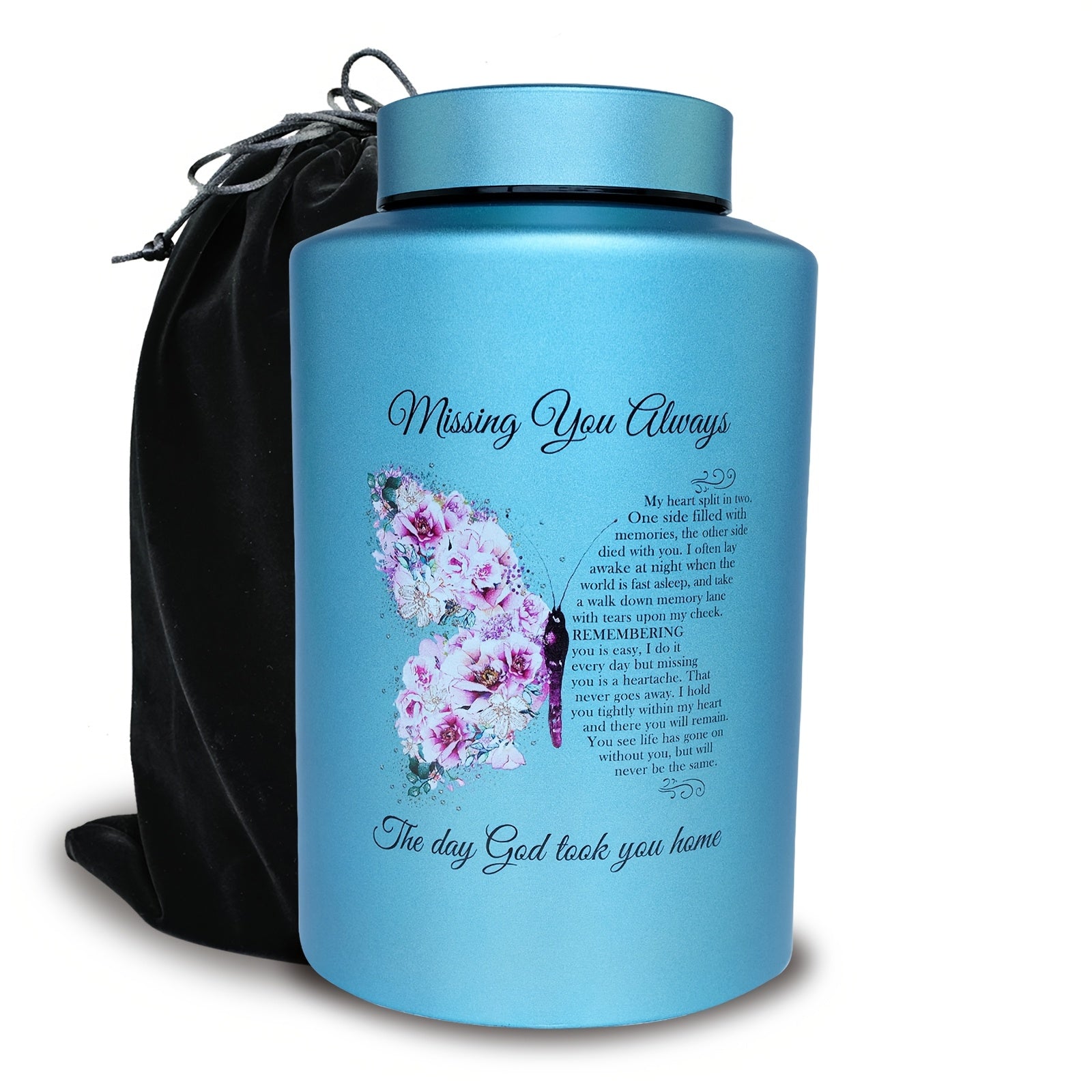 Large Cremation Urn for Human Ashes Up to 220 Lbs – Decorative Butterfly Stainless Steel Memorial Urn for Adults, Includes Velvet Bag, Secure Screw Lid | ShopVora CA
