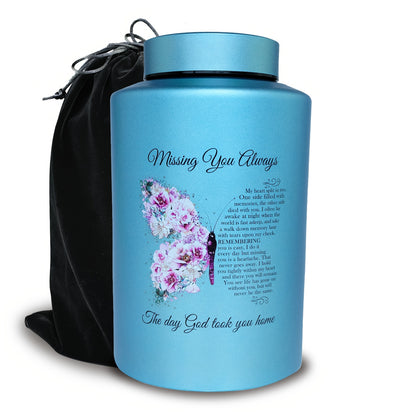 Large Cremation Urn for Human Ashes Up to 220 Lbs – Decorative Butterfly Stainless Steel Memorial Urn for Adults, Includes Velvet Bag, Secure Screw Lid | ShopVora CA