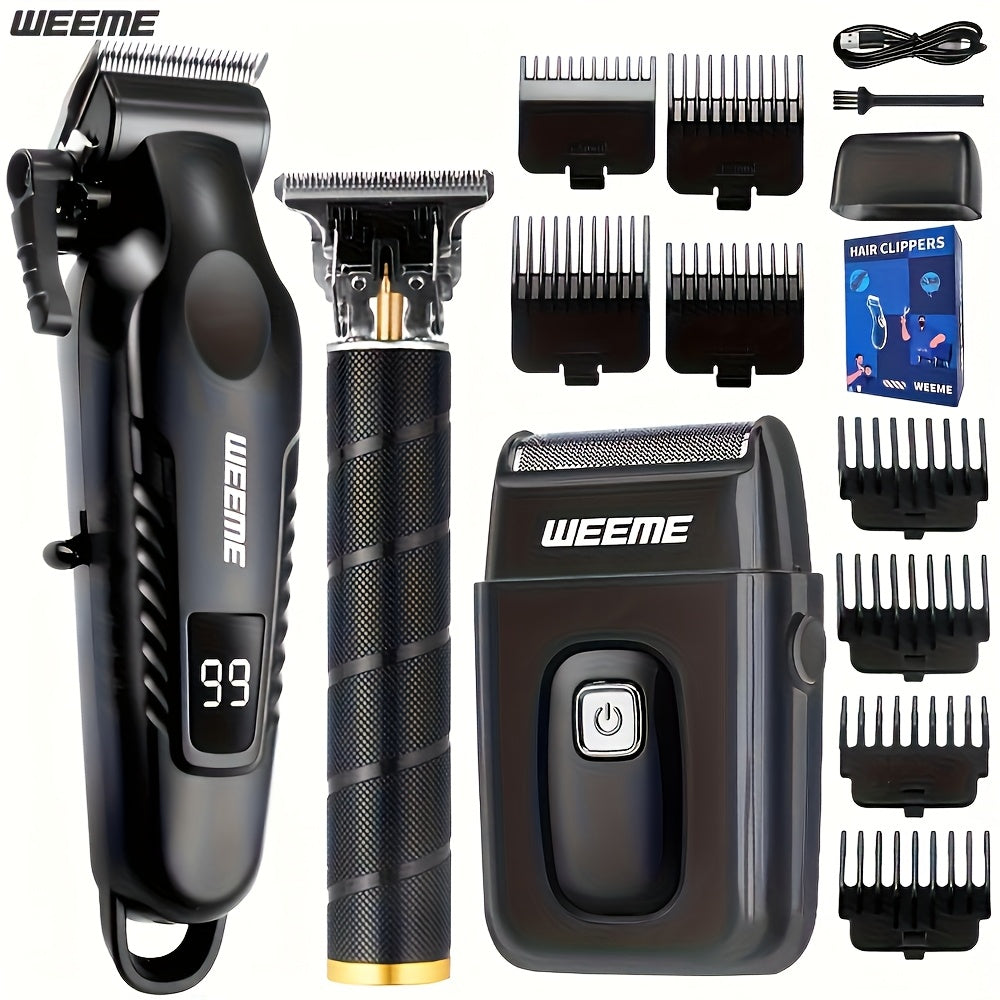 Professional Hair Clipper Set with T-Blade Zero Gap Trimmer – USB Rechargeable LCD Display, 2pcs/3pcs Men’s Electric Hair Cutting Kit, Portable Home Travel Grooming, Father’s Day Gift | ShopVora CA
