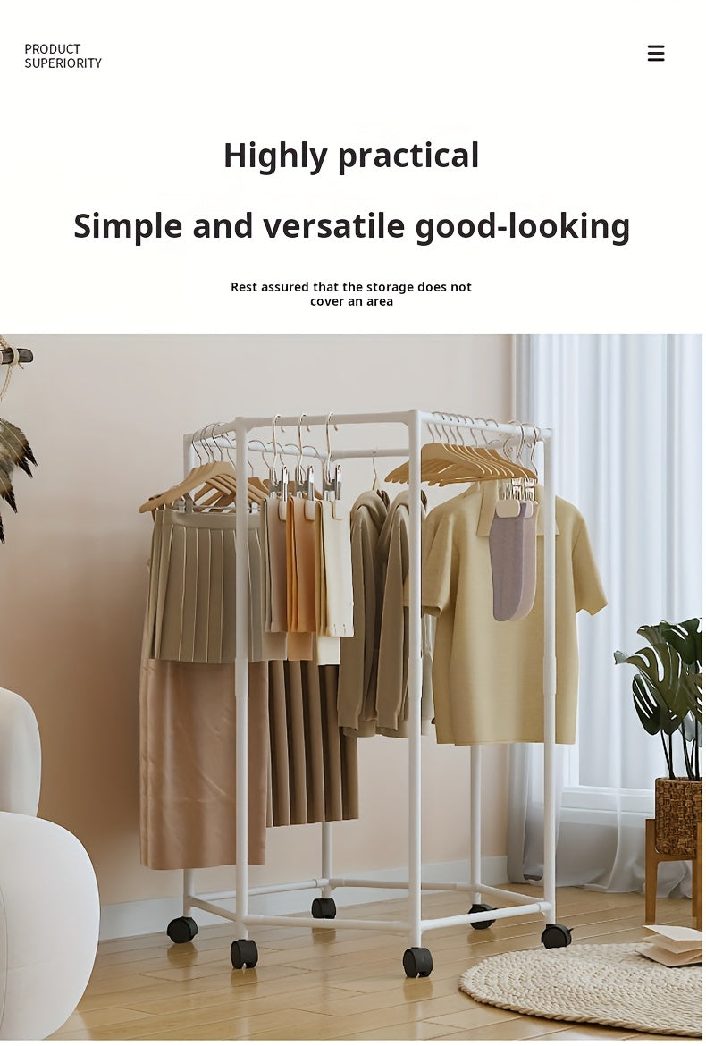 [Rotatable Clothing Rack] Sturdy 16mm Metal Tube Hexagonal Rotatable Clothing Rack with Wheels | Freestanding Vertical Garment Hanger, Portable Design for Efficient Clothes Storage and Display, Black/ White, Laundry Room Organizer
