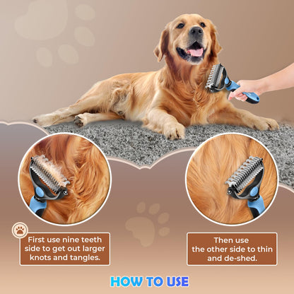 Double-Sided Pet Dematting Comb for Cats & Dogs – Wide Stainless Steel Teeth for Detangling, Deshedding & Thinning Fur, Removes Hairballs & Knots