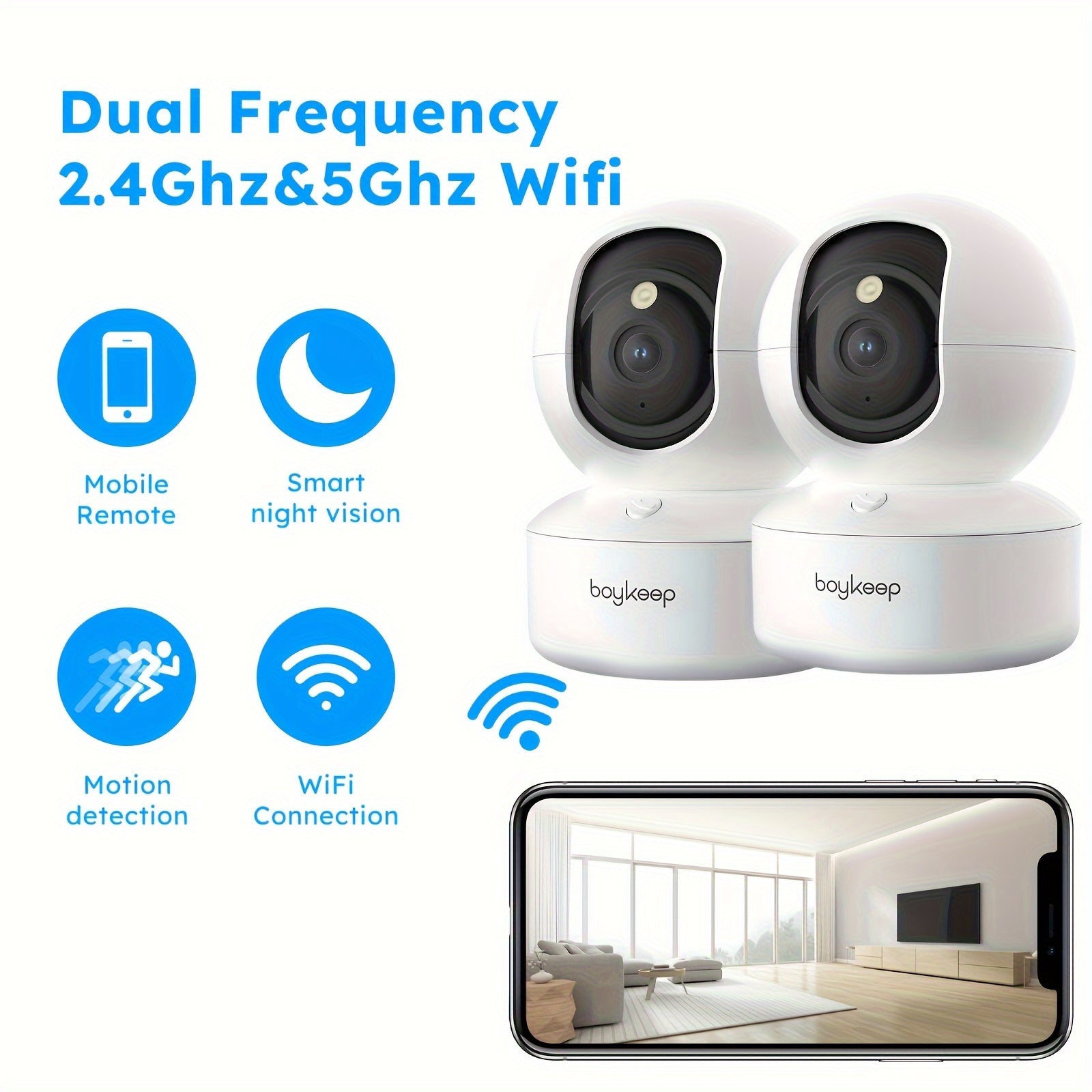 BoyKeep Indoor WiFi Security Camera 2-Pack – 360° Panoramic, 3MP HD, Night Vision, Two-Way Audio, Motion Detection, SD Card & Cloud Storage, Baby Monitor Pet Cam, 2.4G/5G Dual-Band (3MP-Call)