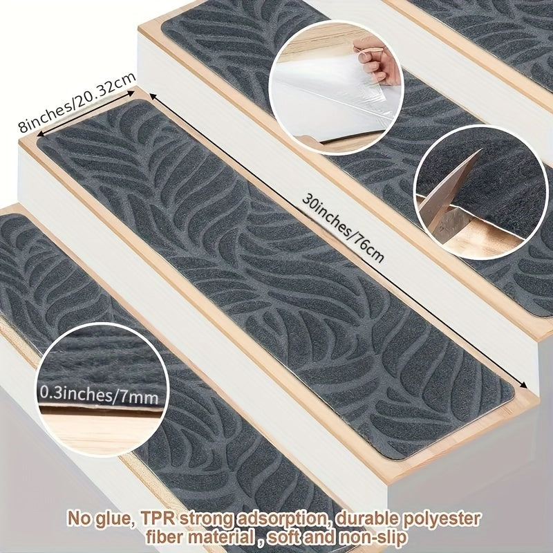Non-Slip Stair Treads 15-Pack 8"x30" Grey – Peel & Stick Self-Adhesive Washable Polyester Pads for Wooden Steps, Indoor Stair Covers for Home Safety Kids Elderly & Pets, Canada