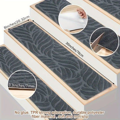 Non-Slip Stair Treads 15-Pack 8"x30" Grey – Peel & Stick Self-Adhesive Washable Polyester Pads for Wooden Steps, Indoor Stair Covers for Home Safety Kids Elderly & Pets, Canada