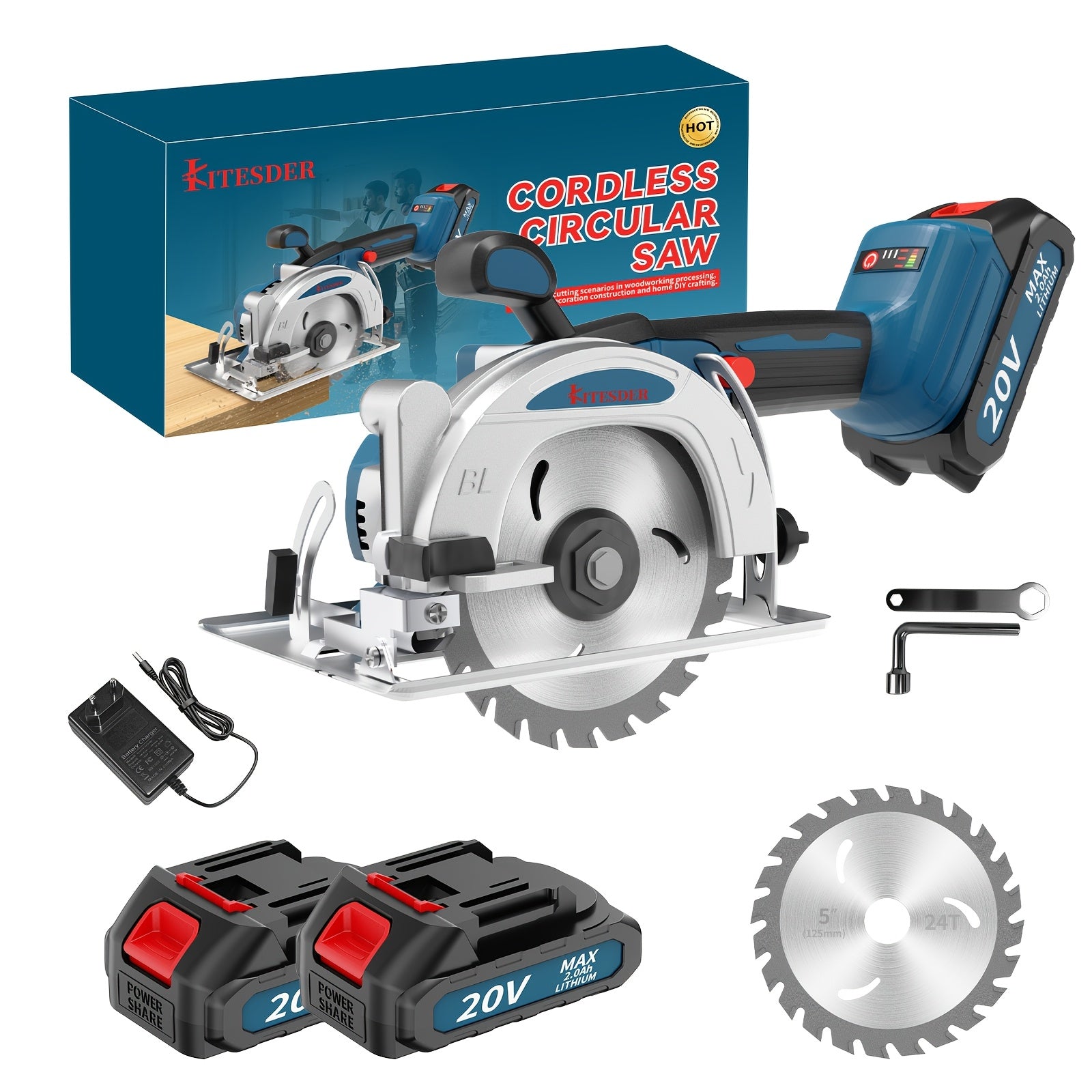 20V Cordless Circular Saw Kit 4-1/2" – 6900RPM with 6 Saw Blades, Metal Auxiliary Handle & Battery – Cuts Wood, Metal, Plastic, Drywall & Tile – Power Saw for DIY & Renovation