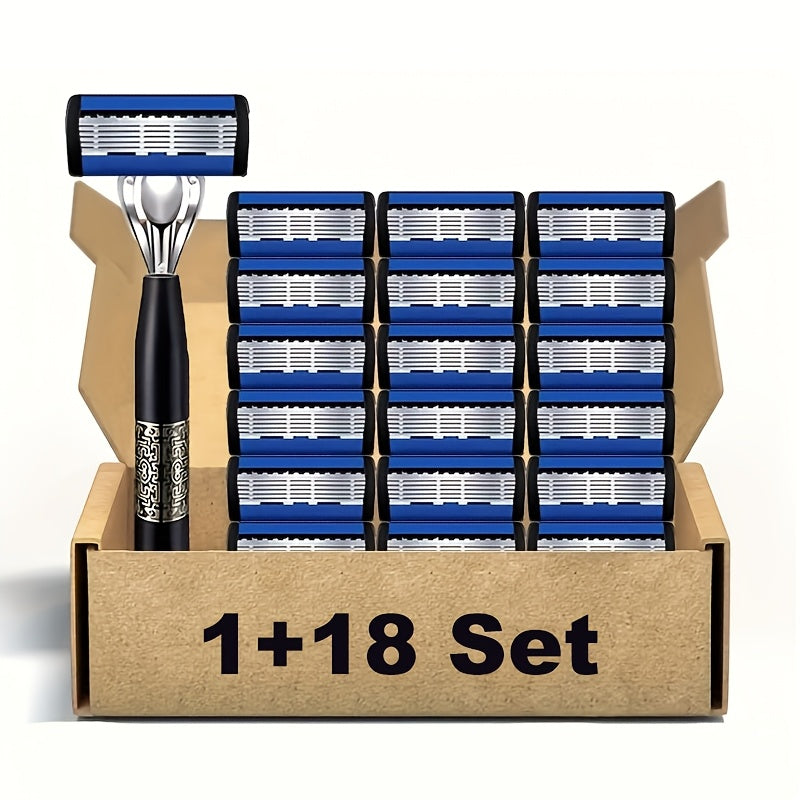 Manual Razor Set, Stainless Steel Razor Set, Men'S Manual Razor, Men'S Razor, High-quality Men'S Razor Set, Men'S Manual Shaver, 1/ 2 Handles + 18/ 36/ 54 Replacement Blades, Stockpiling, Pack