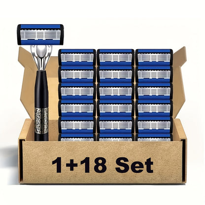 Men's Stainless Steel Manual Razor Set - 1 or 2 Handles with 18/36/54 Replacement Blades, High-Quality Manual Shaver Kit for Men, Close Shave Razor with Bulk Blade Pack Value Set