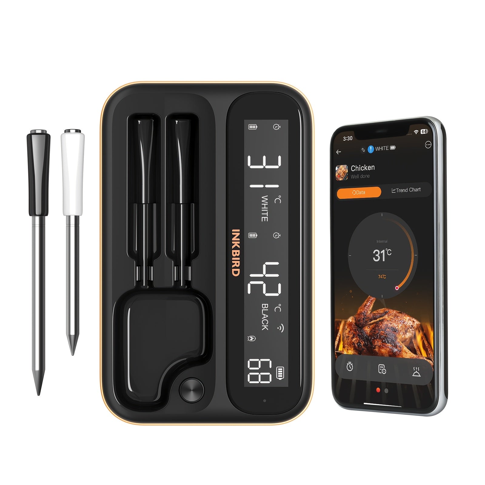 INKBIRD Wireless Meat Thermometer for BBQ Grill & Smoker – 300ft Range, Dual Sensors, 26 Meat Menus, Rechargeable, Food Grade Stainless Steel Probe with Temperature Alert