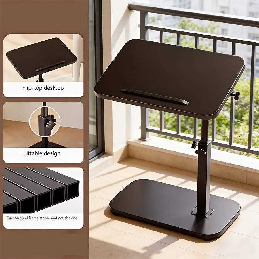 1pc Computer Workstation Adjustable Height Side Table - Stylish Metal Frame with Wooden Top, Suitable for Living Room, Bedside, Corner Coffee Table, Movable Modern Design, for Reception Room Use