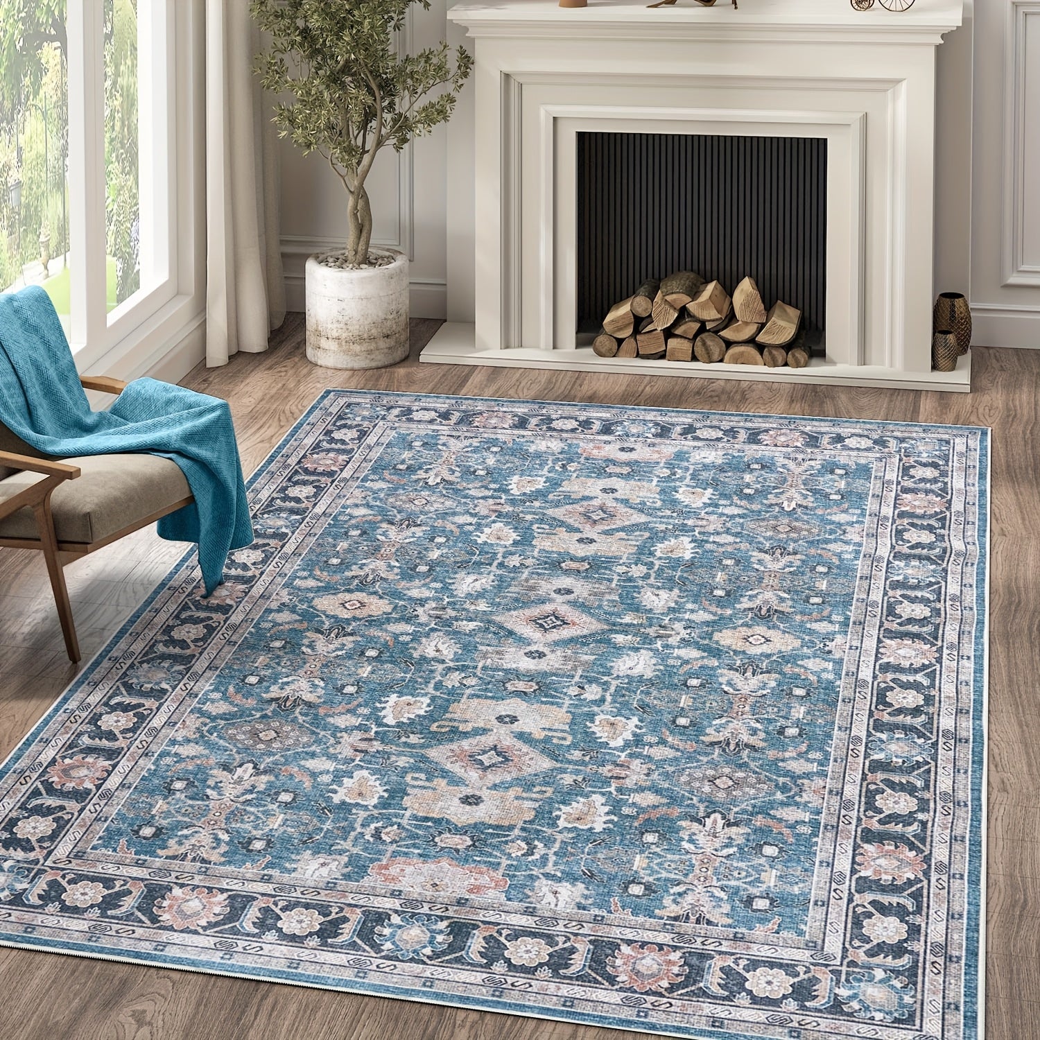 JINCHAN 8x10 Washable Vintage Floral Area Rug – Boho Retro Thin Accent Carpet for Living Room, Bedroom, Kitchen & Farmhouse, Multiple Colours | ShopVora CA