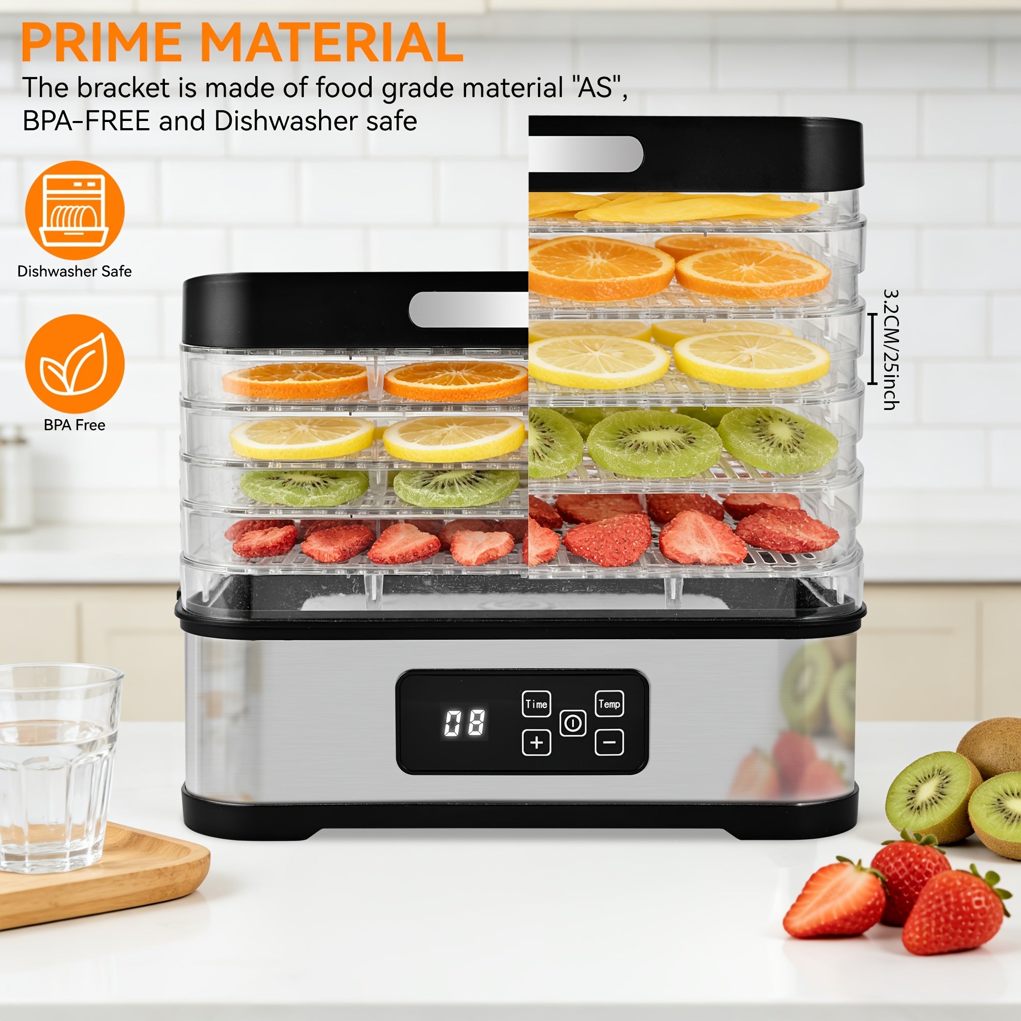 Upgrade5-Tray Food Dehydrator Machine with Digital Timer & Thermostat - for Jerky, Fruits, Herbs, Veggies, Yogurt, Pet Treats - Energy-Saving, Ultra-Quiet, Easy Clean with DishwasherSafe Trays - Perfect for Home Kitchen, Raw Diet, Camping, RV, Gifts