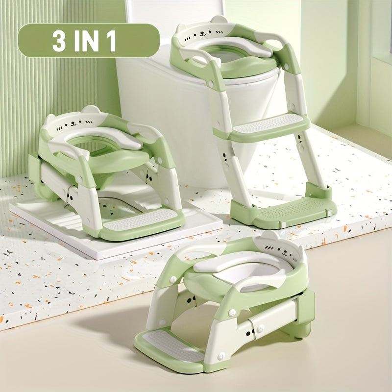 3-in-1 Folding Kids Toilet Ladder Stool with Anti-Slip Footstool – Adjustable Height Portable Potty Training Step Stool for Toddlers & Children, Space-Saving Bathroom Furniture