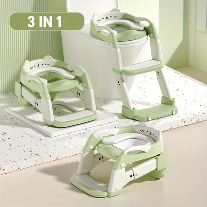 3-in-1 Folding Kids Toilet Ladder Stool with Anti-Slip Footstool – Adjustable Height Portable Potty Training Step Stool for Toddlers & Children, Space-Saving Bathroom Furniture