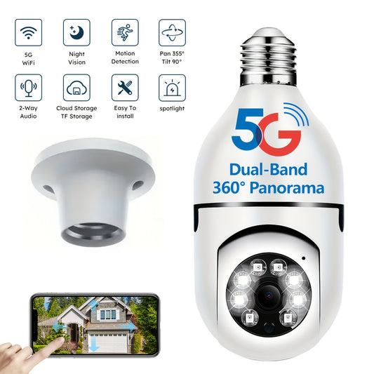 1pc Ease Life APP-Light Bulb 5GHz Security Cameras Indoor Outdoor Wireless WiFi Camera, 360 Degree, E27 Light Socket Screw In Security Cameras for Home Security Safe Cam Lightbulb Cameras, HD 1080P, Full Color Night Vision, Motion Detection, Smart