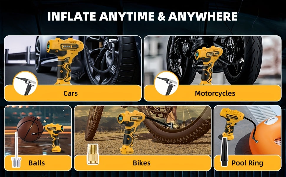 Tire Inflator Portable Air Compressor 150PSI – Cordless Auto-Shutoff Handheld Pump, Digital Pressure Gauge, LED Light, Rechargeable – Cars Motorcycles Bikes Balls Canada