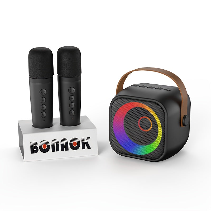 Karaoke Machine With 2 Wireless Microphones, Portable Speaker With LED Lights, Supports USB/TF Card/AUX - Perfect Gift Choice For Birthdays, Halloween, Christmas, Family Gatherings, Outdoor Parties