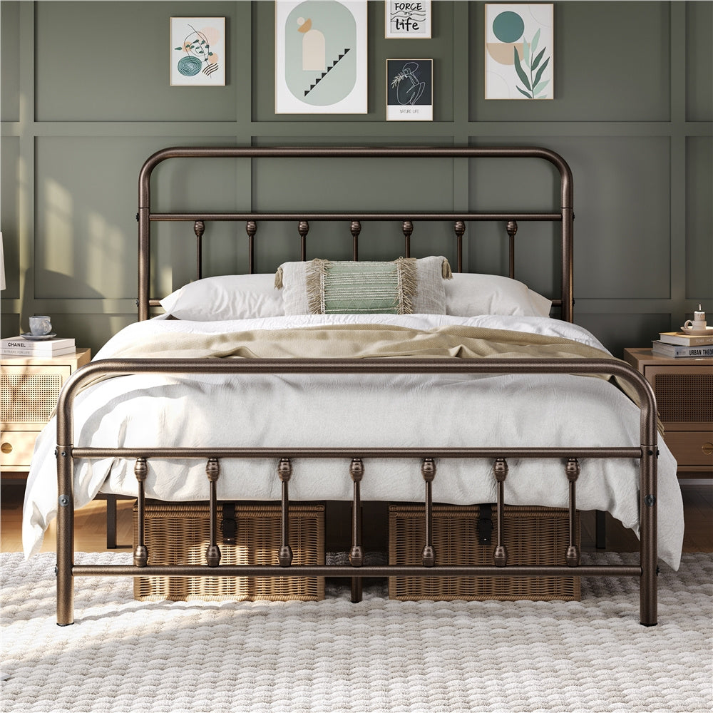 Farmhouse Iron Platform Bed Frame High Headboard Footboard Slatted Base 800 lb No Box Spring Underbed Storage - ALDEN DESIGN Classic Bed, Black White, Twin Full Queen, Canada