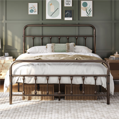 Farmhouse Iron Platform Bed Frame High Headboard Footboard Slatted Base 800 lb No Box Spring Underbed Storage - ALDEN DESIGN Classic Bed, Black White, Twin Full Queen, Canada