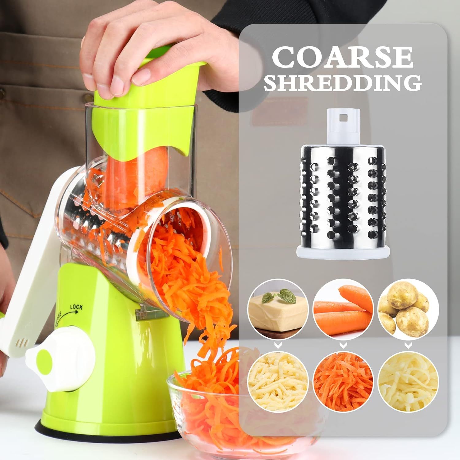 4pcs Multi Functional Hand Cranked Vegetable Cutter, Household Kitchen Manual Vegetable Machine, Slicer, Slicer, Drum Type Vegetable Cutter