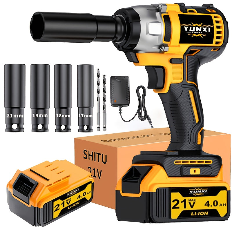 21V Cordless Electric Impact Wrench Full Kit – Lithium Battery, Charger, Toolbox & Sockets Included, High Torque Wireless Wrench for Car Repair, Home & Family Use, Gift for Men & Mechanics