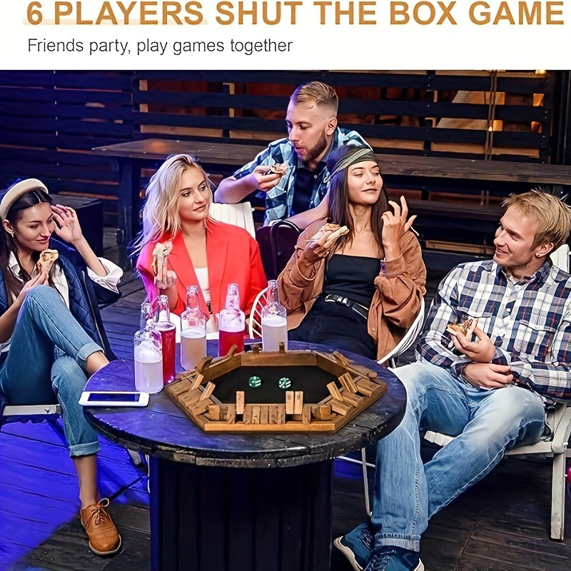 Wooden Closed Box Game for 6-8 People with 16 Dice - Board Game for Parties, Social Gatherings And Holidays - Brown - Games And Entertainment for Home, Bar And Business Use - A Perfect Gift Choice!