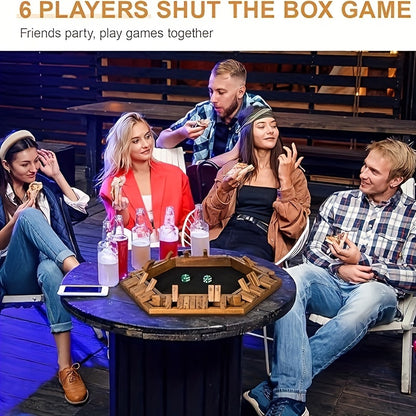 Wooden Shut the Box Dice Game for 6-8 Players with 16 Dice – Party Board Game for Home, Bar & Holiday Gatherings