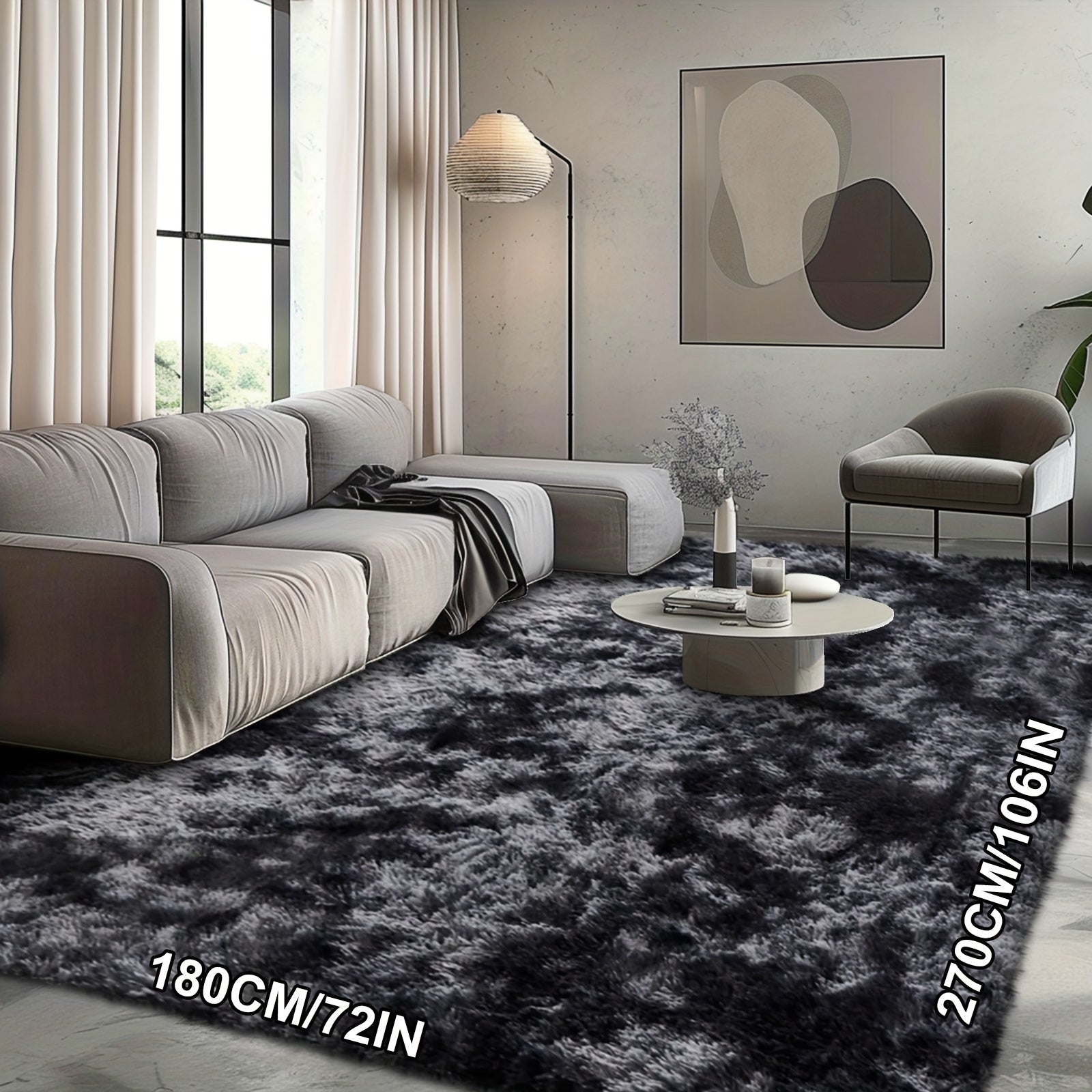 Fluffy Soft Area Rug – Luxury Non-Slip Indoor Carpet for Living Room, Bedroom & Home Decoration, Ultra-Plush Floor Rug, 7 Colours & 5 Sizes, Tie-Dye Black White Navy Blue Grey