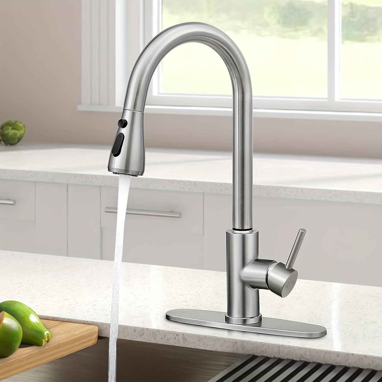 Pull Out Kitchen Faucet Brushed Nickel – Single Handle High Arc Stainless Steel Sink Faucet with Pull Down Sprayer for Farmhouse, RV, Bar, Laundry & Camper