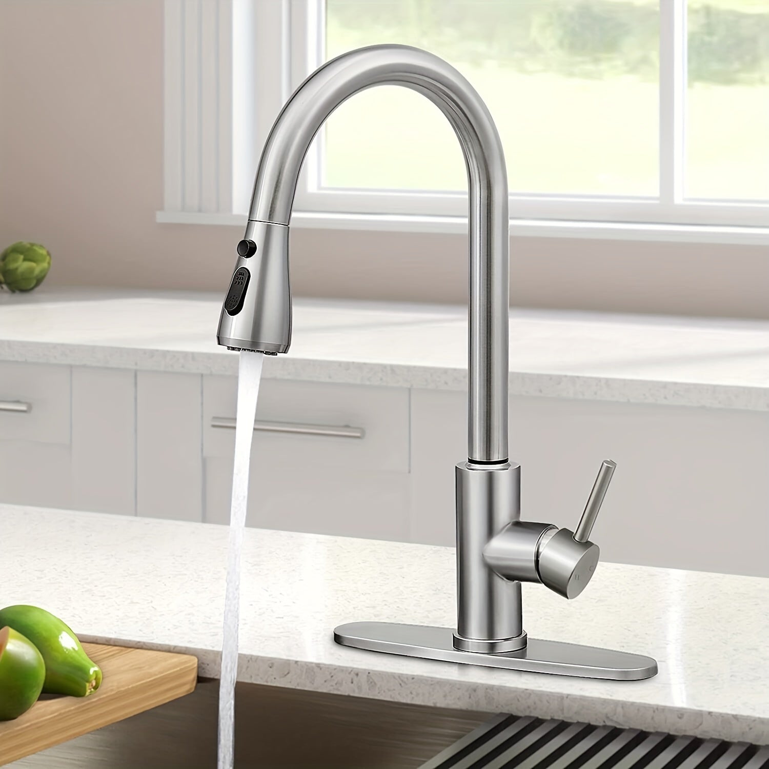 Single Handle High Arc Brushed Nickel/Chrome Pull Out Kitchen Faucet, Stainless Steel Kitchen Sink Faucet with Pull Down Sprinkler Kitchen Faucet for Farmhouse Camper Laundry Rv Bar