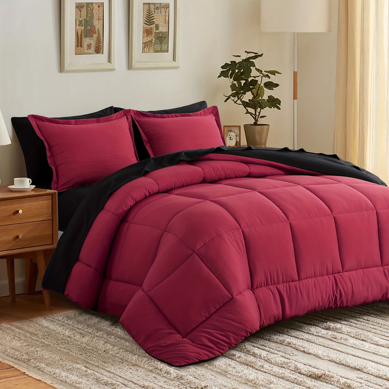 7pcs Luxurious Reversible Bedding, Soft Microfiber, Lightweight, Breathable, Easy to Care for - Includes Comforter, Flat Sheet, Fitted Sheet, And Pillowcases, Perfect As Gifts for The Family, Suitable for All Seasons