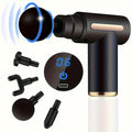 Compact Massage Device Featuring an LED Display - Rechargeable Muscle Soother, Comes with 4 Interchangeable Attachments, Powered by a 1200Mah Lithium Battery, Designed in Black And Golden, Ideal for Home And Travel