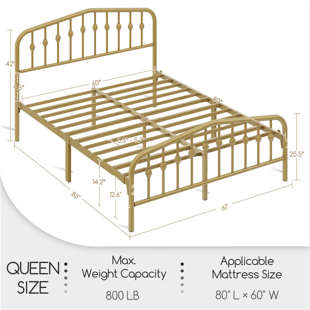 ALDEN DESIGN Bed Frame, Modern Metal Bed Frame with Arched Headboard & Foot Board, Metal Bed Frame, Spacious Under bed Storage Space, Heavy Duty Slat Support, No Box Spring Needed, Queen/Full/Twin, Black/White