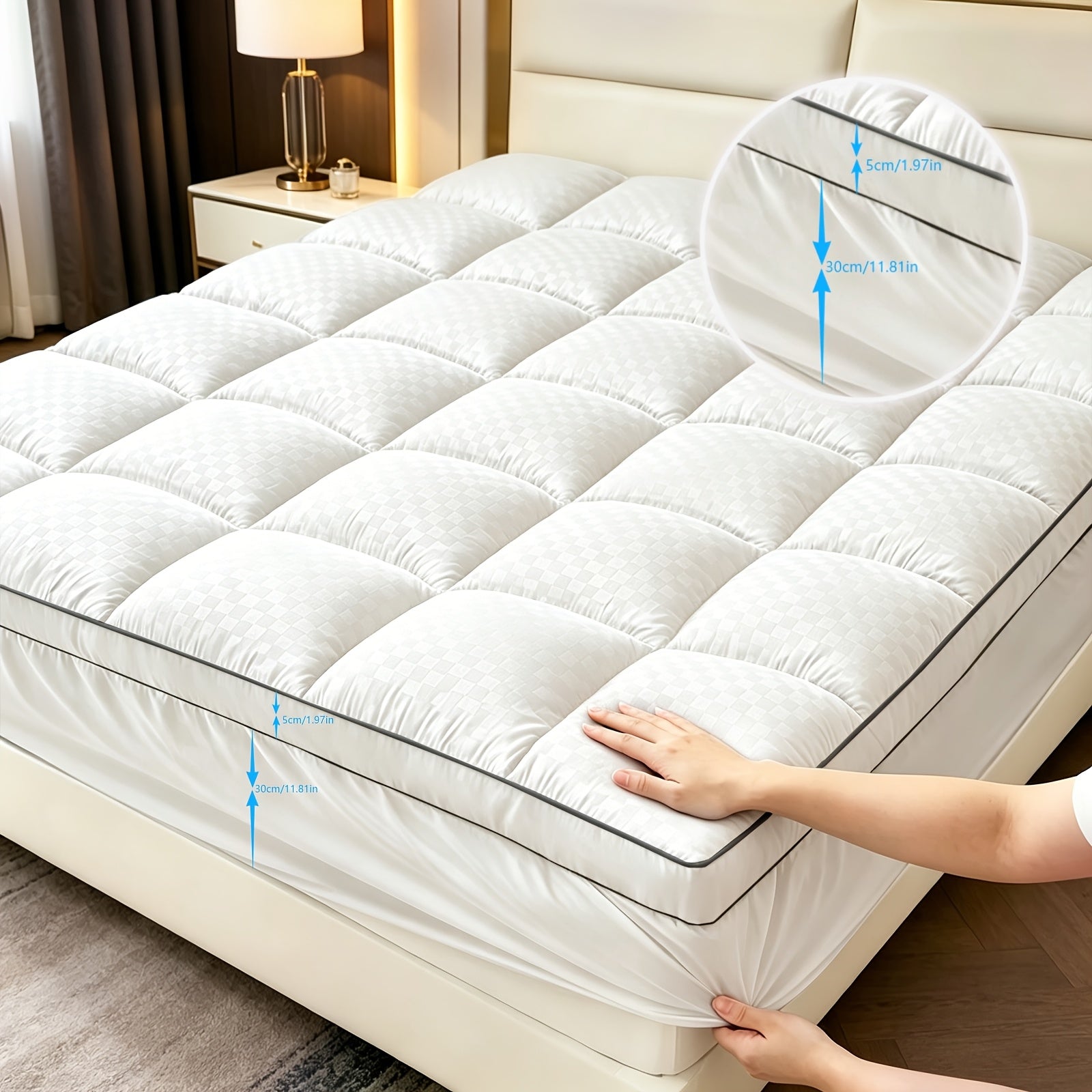 1pc Of Thickened Mattress Protector, Thickened Mattress Pad, Pillow Top Mattress Cover, Quilted Fitted Mattress Protector, with A Top Stretchable Depth Of 8-21 Inches, Breathable, Fluffy And Soft Bedding, Machine Washable