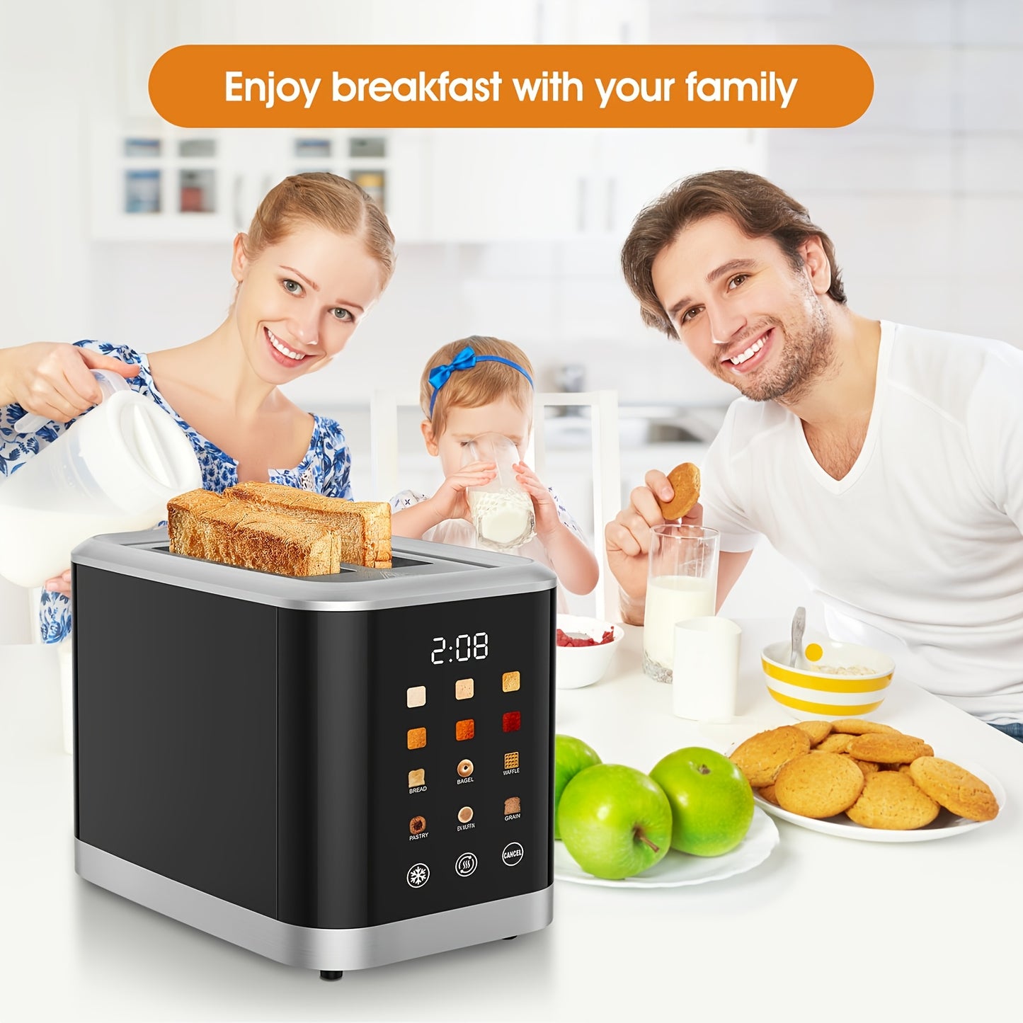 Smart Toaster 2 Slice Touchscreen with LCD Display – 6 Toasting Levels, 6 Shade Settings, Bagel Defrost Cancel, Stainless Steel Digital Timer, 750W–1000W Countertop Toaster for Canadian Kitchens, Black