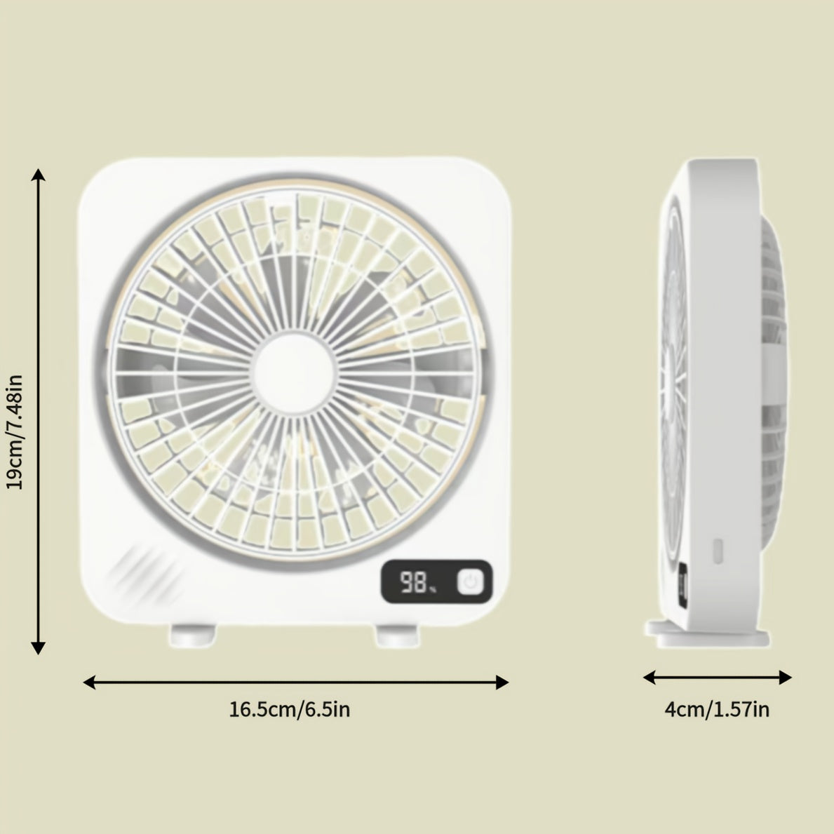 Desktop USB Fan 5-Speed with LED Battery Display, 180° Tilt Adjustment, Quiet Portable Table Fan for Home Office Bedroom Desk – Rechargeable, Black