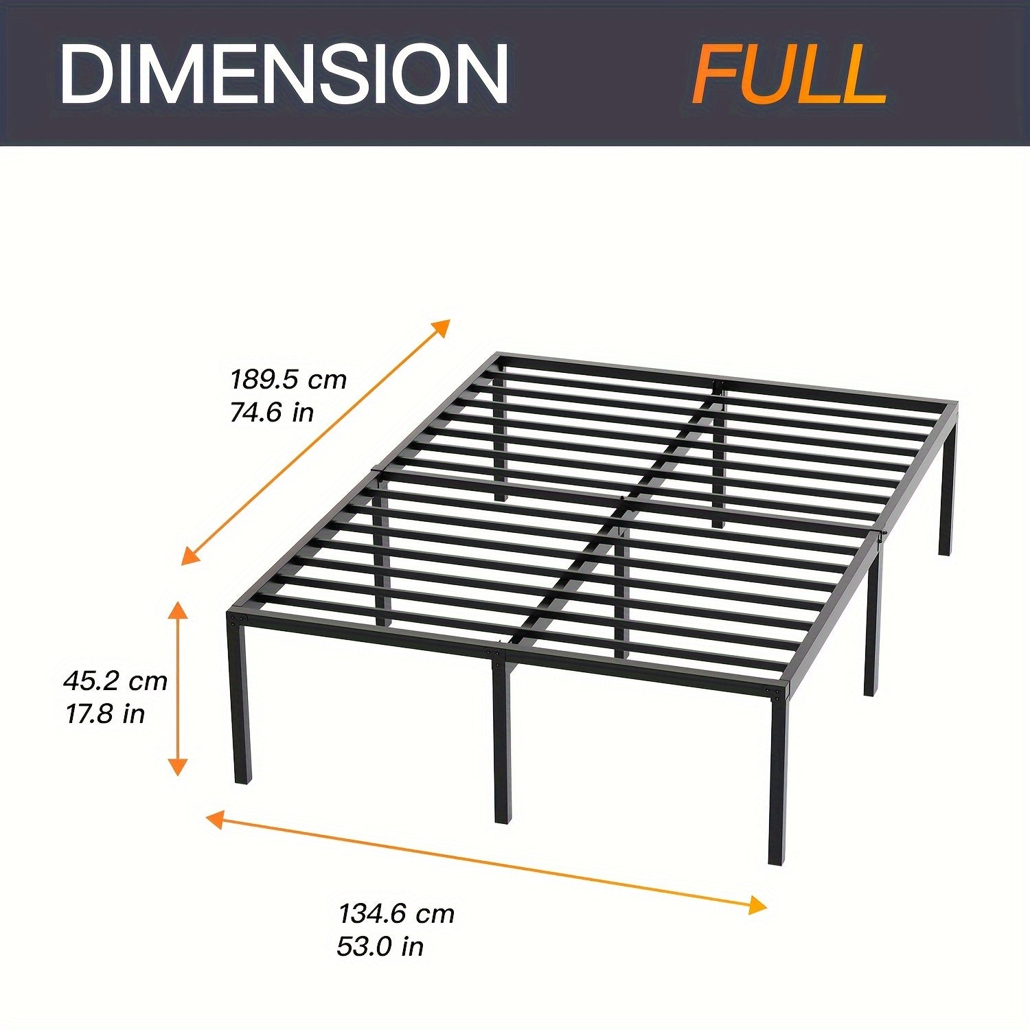 18 Inch Heavy Duty Metal Platform Bed Frame Maximum Underbed Storage Noise-Free No Box Spring Required Easy Assembly Twin Full Queen King Size for Bedroom Guest Room Apartment Dorm Canada