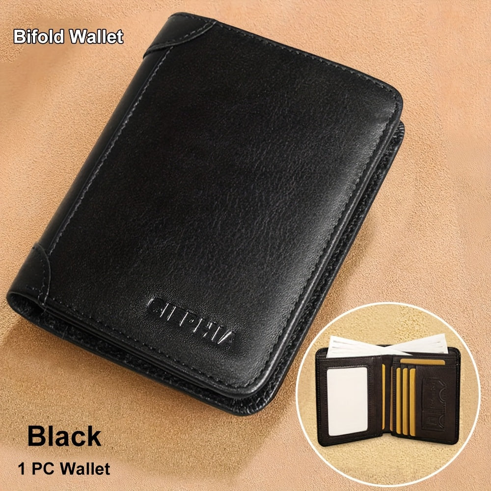 RFID Blocking Genuine Leather Wallet for Men – Trifold & Bifold Cowhide Vintage Wallet with 9 Card Slots, 2 ID Windows & Money Clip | Anti-Theft Gift for Him | ShopVora CA