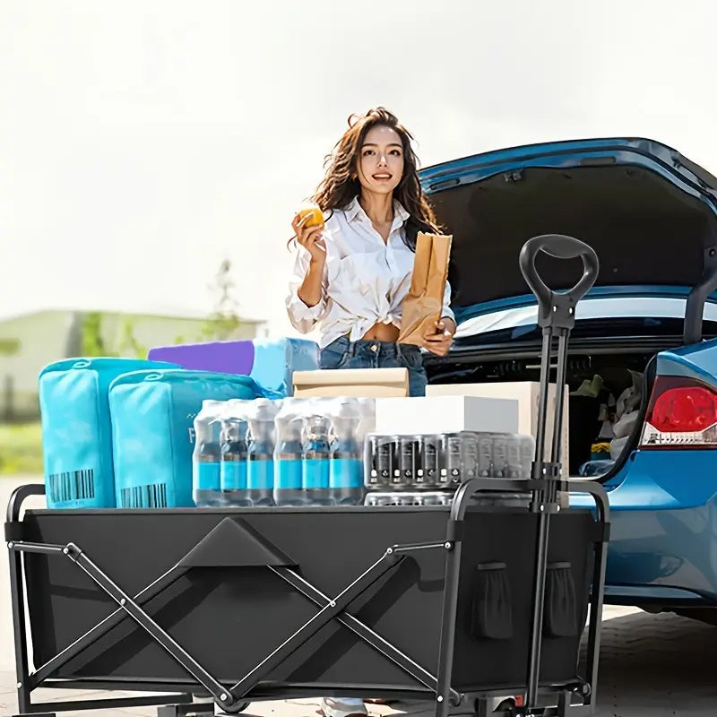 Multifunctional Folding Shopping Cart, Trolley, Height Adjustable & 360° Anti-skid Wheels - Heavy Duty Utility Vehicle For Sports, Shopping And Camping