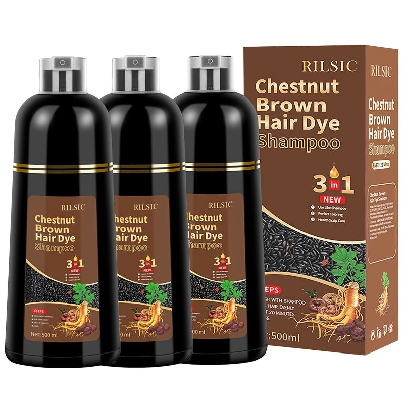 Hair Dye Shampoo for Grey Hair 3-Pack - Herbal Natural 3-in-1 Instant & Long-Lasting Gray Hair Coverage Shampoo for Men & Women, Plant Squalene Formula for All Hair Types