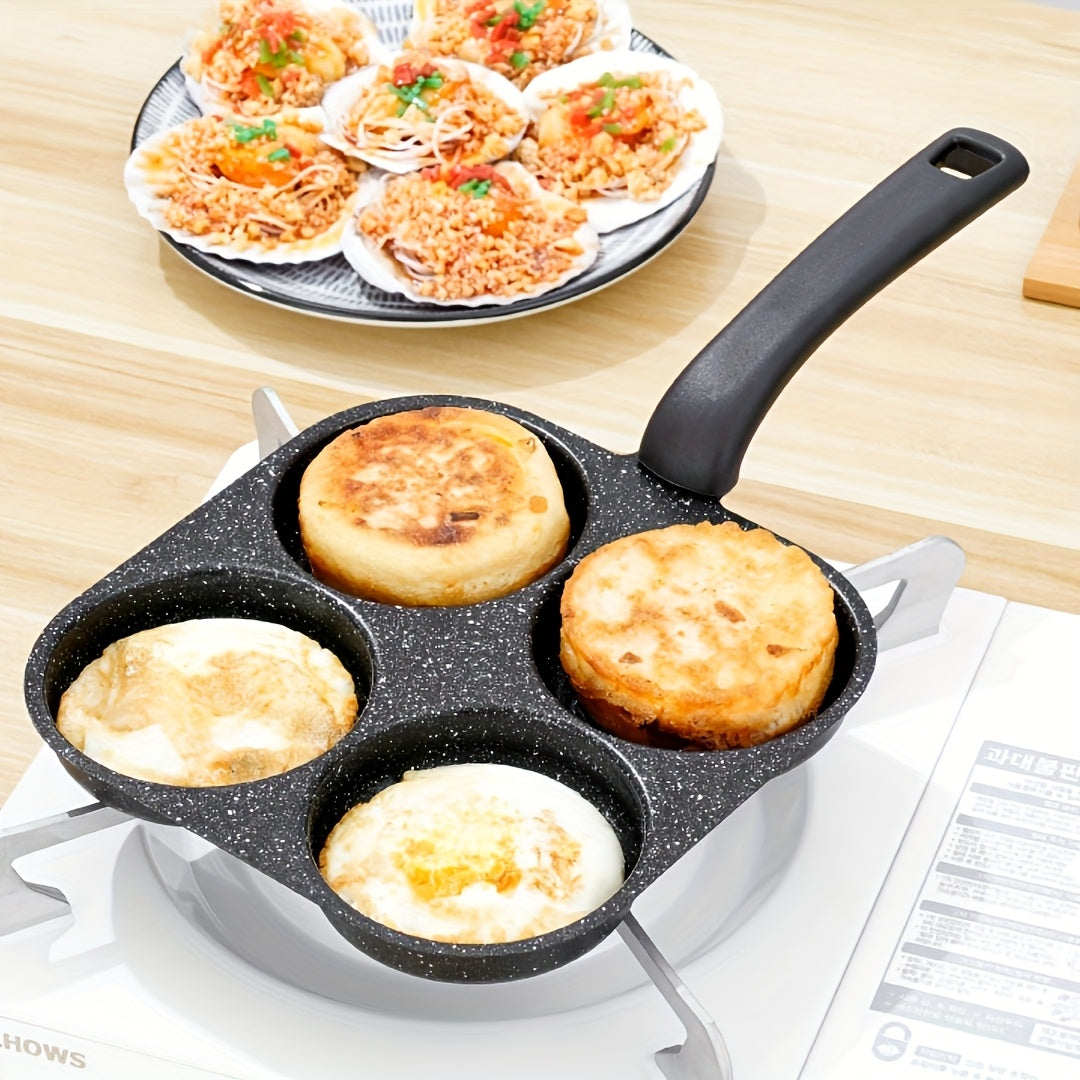4-in-1 Non-Stick Egg Pan & Omelette Maker – Multi-Purpose Cast Iron Frying Pan with Single Handle, Dishwasher Safe, Compatible with Electric & Coil Stoves, for Pancakes, Eggs & More
