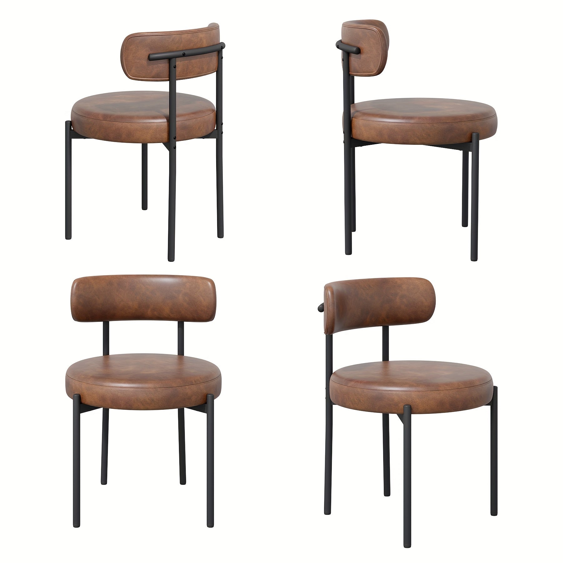 Mid-Century Modern Dining Chairs with Boucle Fabric & Thick Cushions – Rounded Back Upholstered Accent Chair with Sturdy Metal Legs for Dining Room Living Room