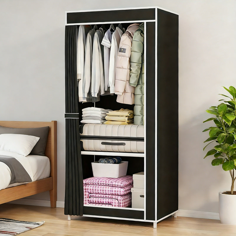 Portable Wardrobe Closet Clothes Organizer Non-Woven Fabric Cover with 6 Storage Shelves, 2 Hanging Sections, And 4 Side Pockets, Bedroom Wardrobe Dust-proof Storage, Portable Assembly Wardrobe, Living Room Wardrobe, Sturdy And Durable Wardrobe (170*128*4