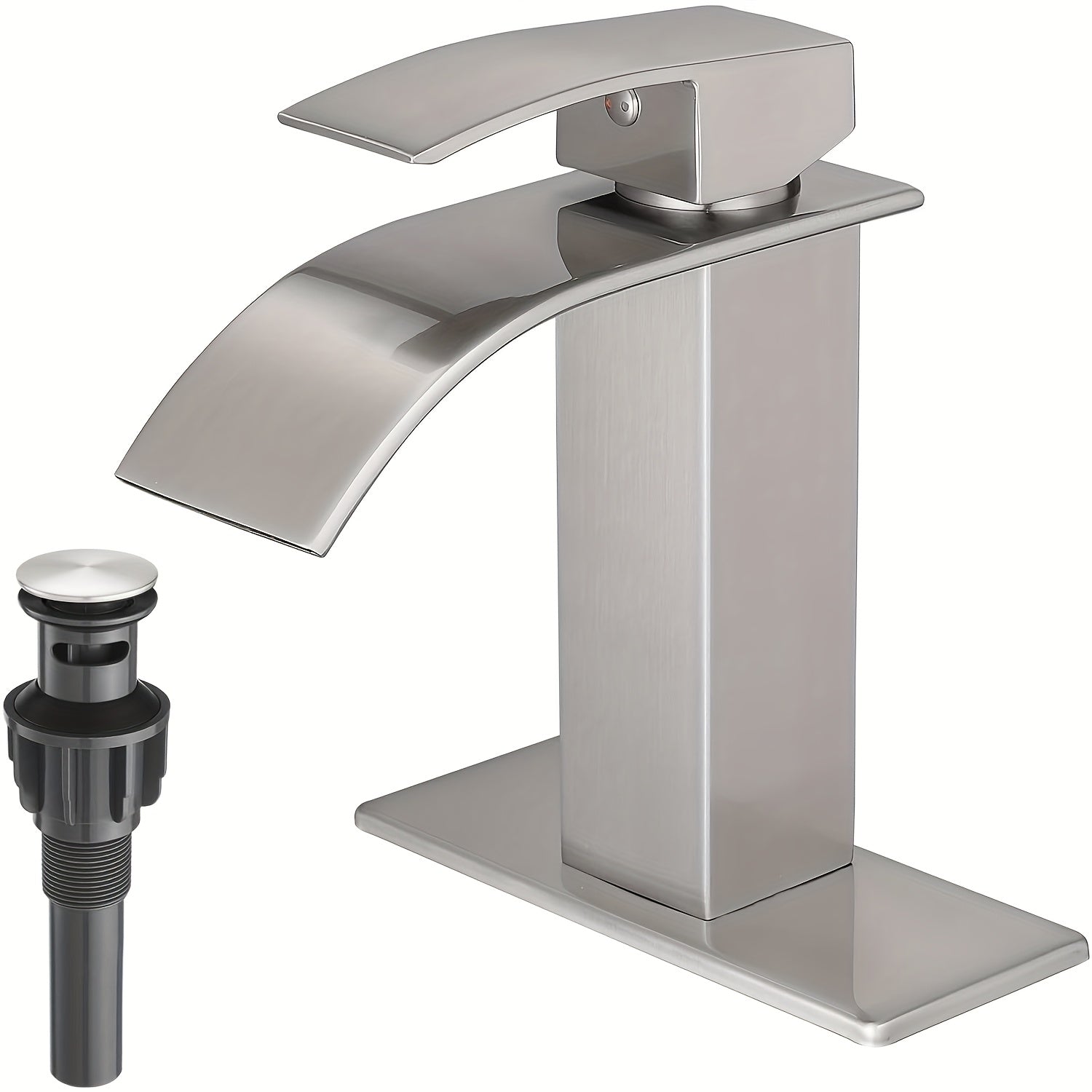 Bathroom Faucet, Waterfall Spout Bathroom Sink Faucet Single Handle RV Lavatory Vanity Bathroom Faucets for Sink 1 Or 3 Hole Deck Plate with Water Supply Lines, Waterfall Bathroom Faucets, Matte Black
